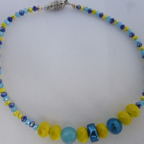 Hand Crafted Anklet 10" Blue/Yellow Beaded Anklet (Ankle Bracelet) - Picture 2 of 6